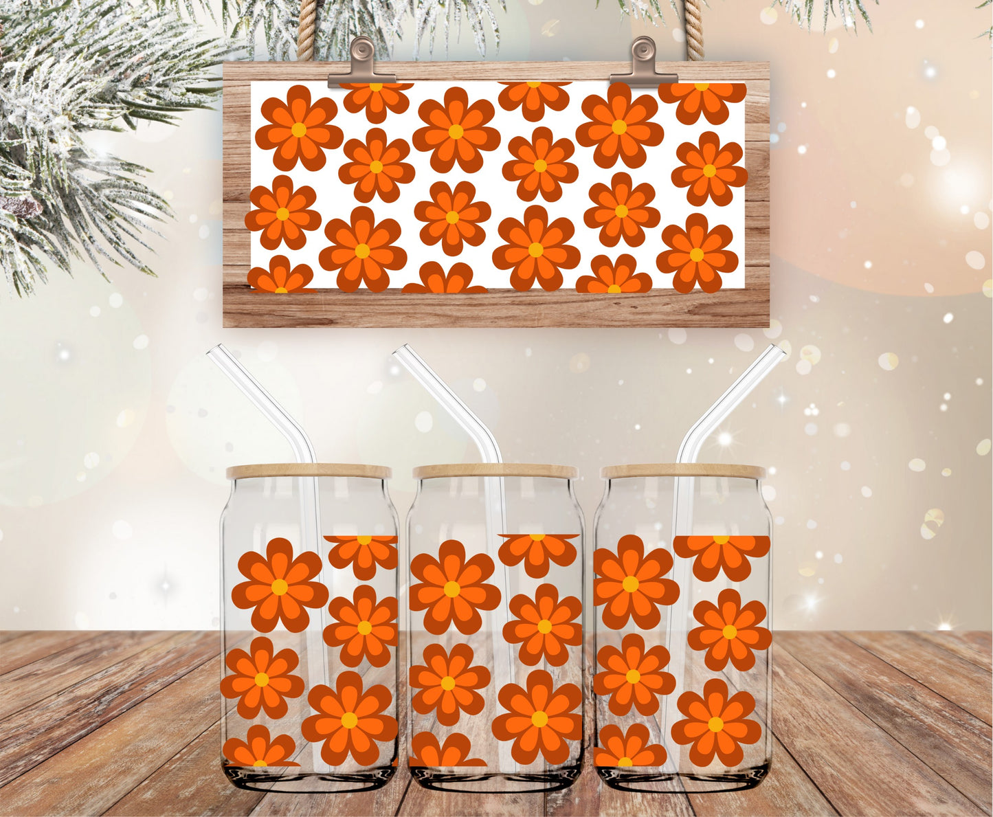 70's retro flowers libbey glass wrap