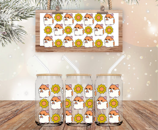 Hamster and sunflowers libbey glass wrap