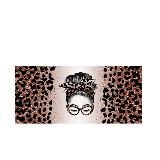 Leopard print mom messy bun sublimation print glass