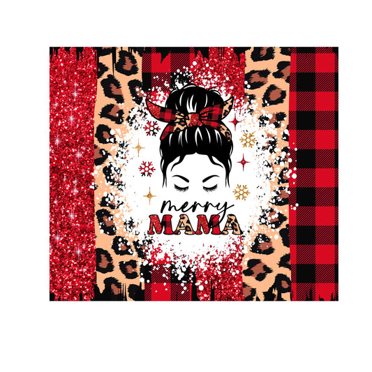 "Merry Mama" messy bun Christmas wrap 20oz skinny tumbler