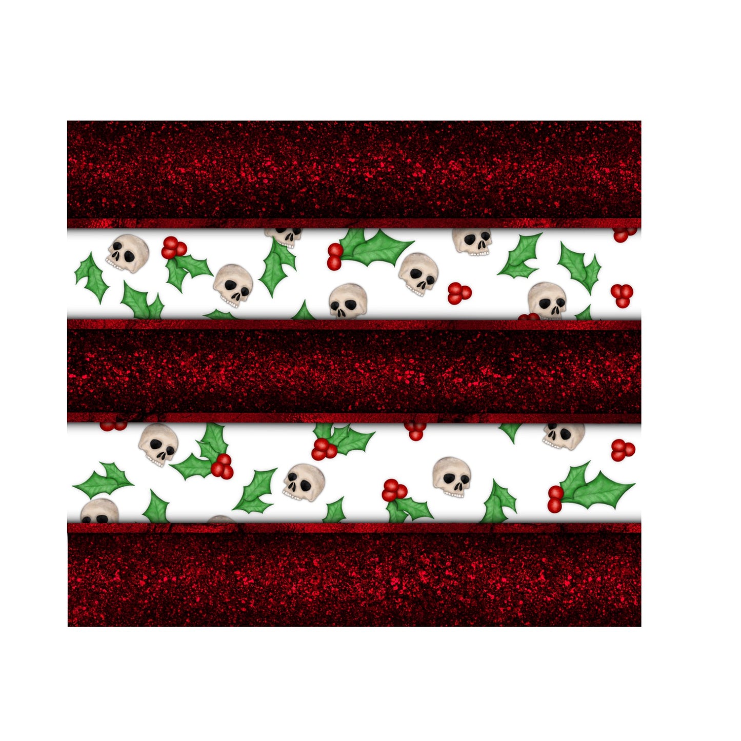 Holiday skulls and holly berries 20z skinny tumbler wrap